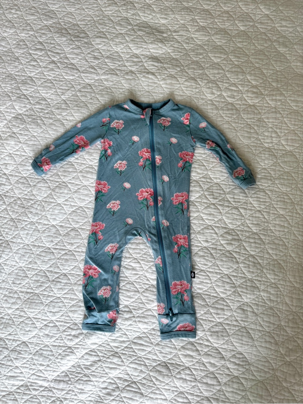 Kyte Baby Blue Pink Floral Peonie Zippered Footie Pajamas